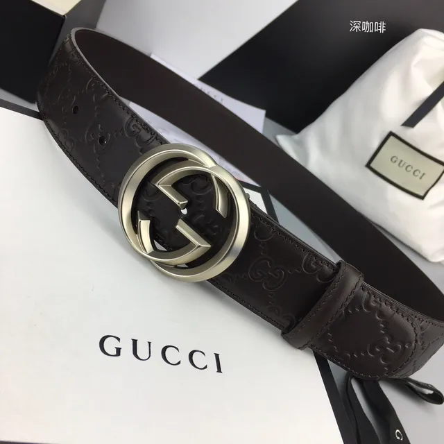 Gucci GG Marmont Brown Silver Embossed Monogram Interlocking G Buckle Leather Belt 9