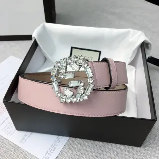 Gucci GG Marmont Crystal-Embellished Pale Pink Leather Belt
