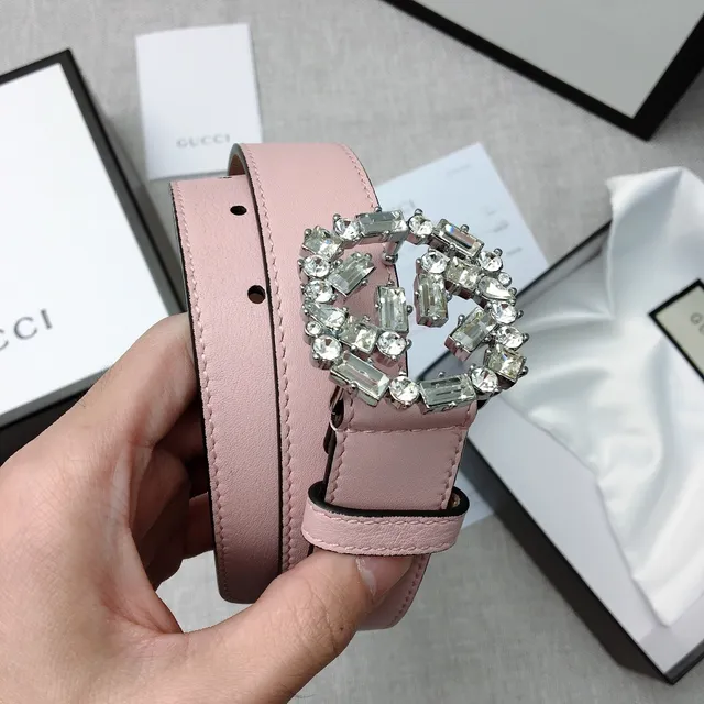 Gucci GG Marmont Ceinture en cuir rose pâle ornée de cristaux 3