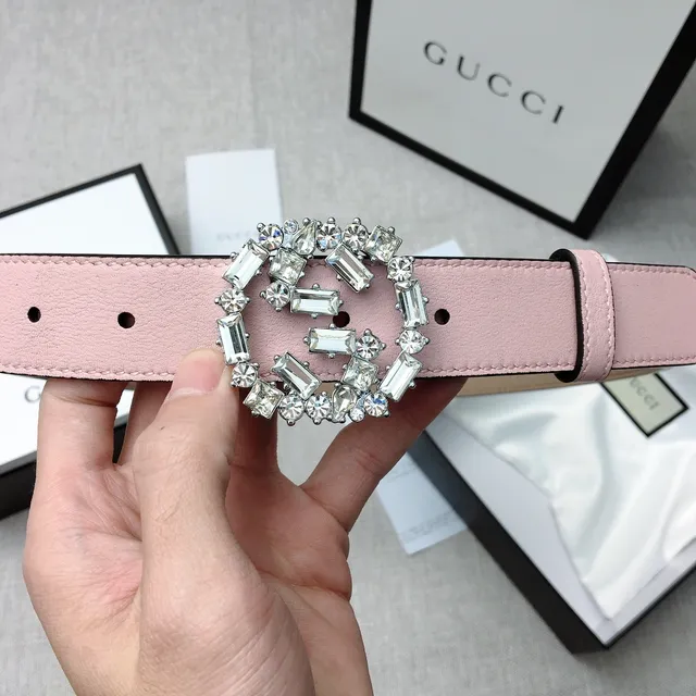 Gucci GG Marmont Ceinture en cuir rose pâle ornée de cristaux 4