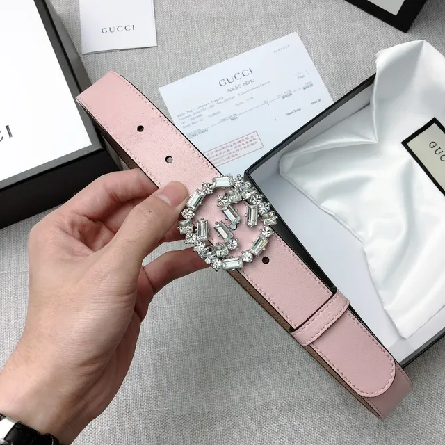 Gucci GG Marmont Ceinture en cuir rose pâle ornée de cristaux 5