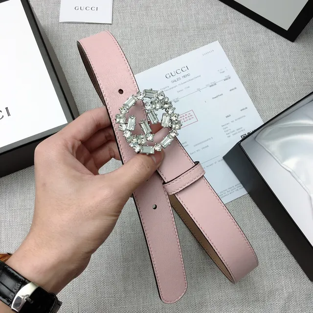 Gucci GG Marmont Ceinture en cuir rose pâle ornée de cristaux 6