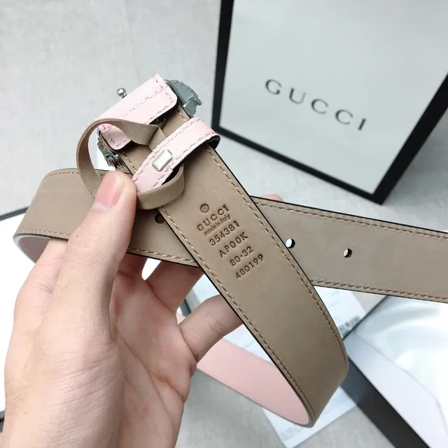 Gucci GG Marmont Ceinture en cuir rose pâle ornée de cristaux 7