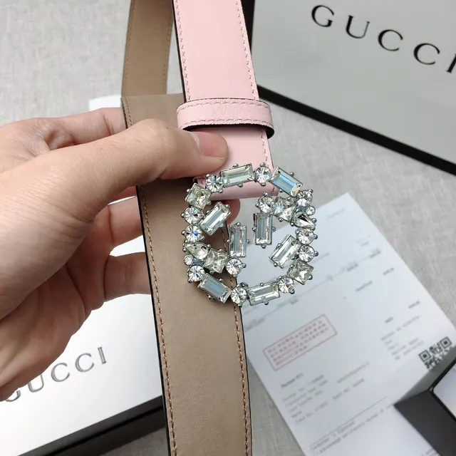 Gucci GG Marmont Ceinture en cuir rose pâle ornée de cristaux 8