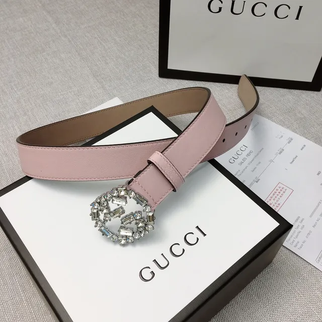 Gucci GG Marmont Ceinture en cuir rose pâle ornée de cristaux 9