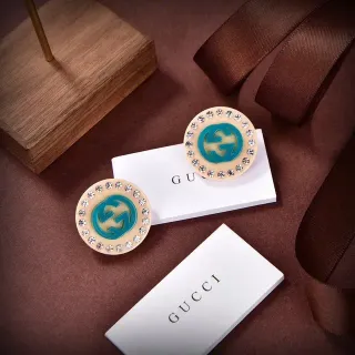 Gucci GG Marmont Crystal-Encrusted Beige and Turquoise Stud Earrings