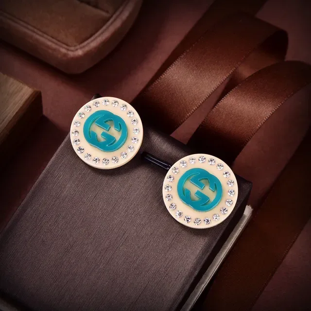 Gucci GG Marmont Crystal-Encrusted Beige and Turquoise Stud Earrings 3