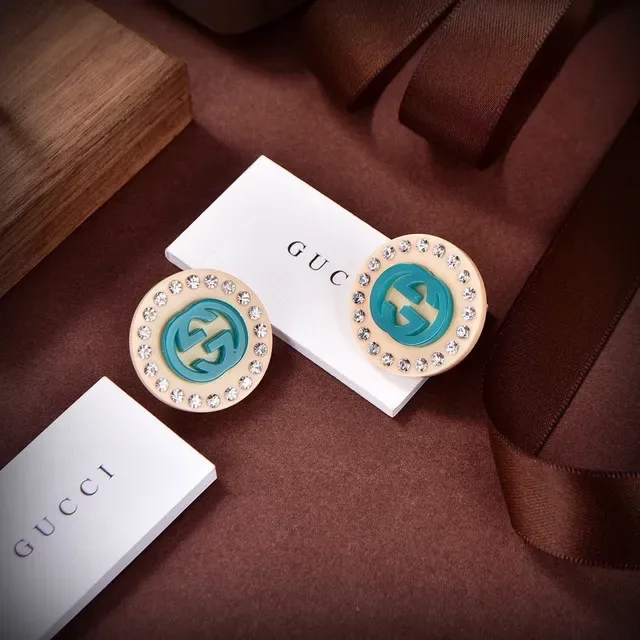 Gucci GG Marmont Crystal-Encrusted Beige and Turquoise Stud Earrings 4