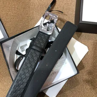 Gucci GG Marmont Embossed Monogram काला चमड़े का बेल्ट