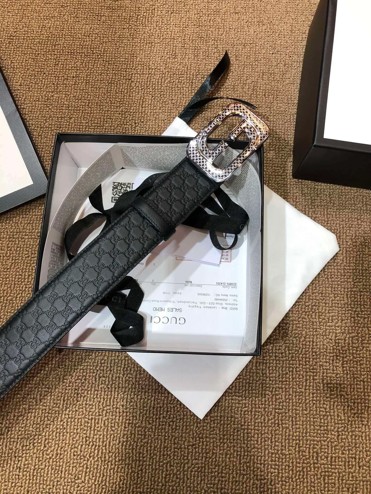 Gucci GG Marmont Embossed Monogram Black Leather Belt 3