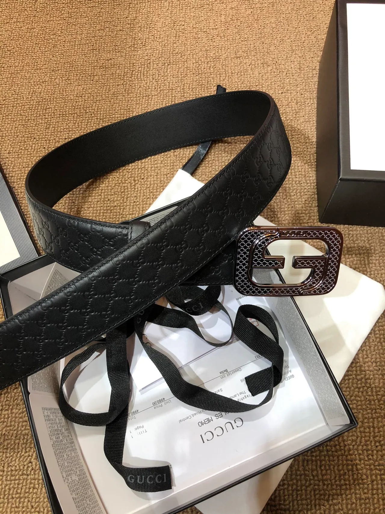 Gucci GG Marmont Embossed Monogram Black Leather Belt 4