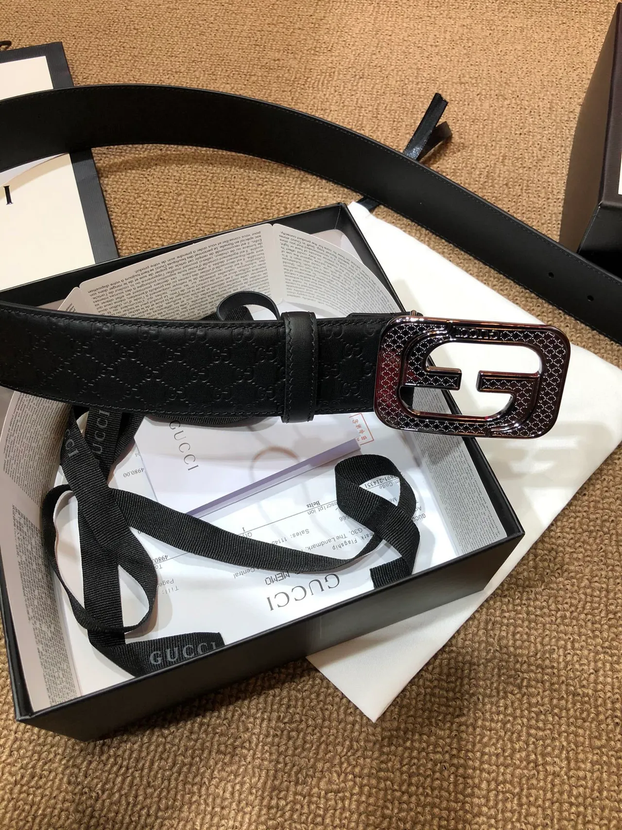 Gucci GG Marmont Embossed Monogram Black Leather Belt 5