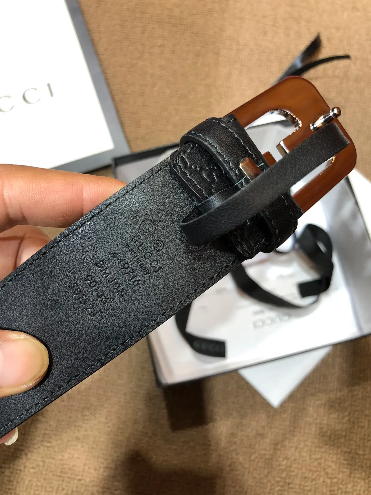 Gucci GG Marmont Embossed Monogram Black Leather Belt 6