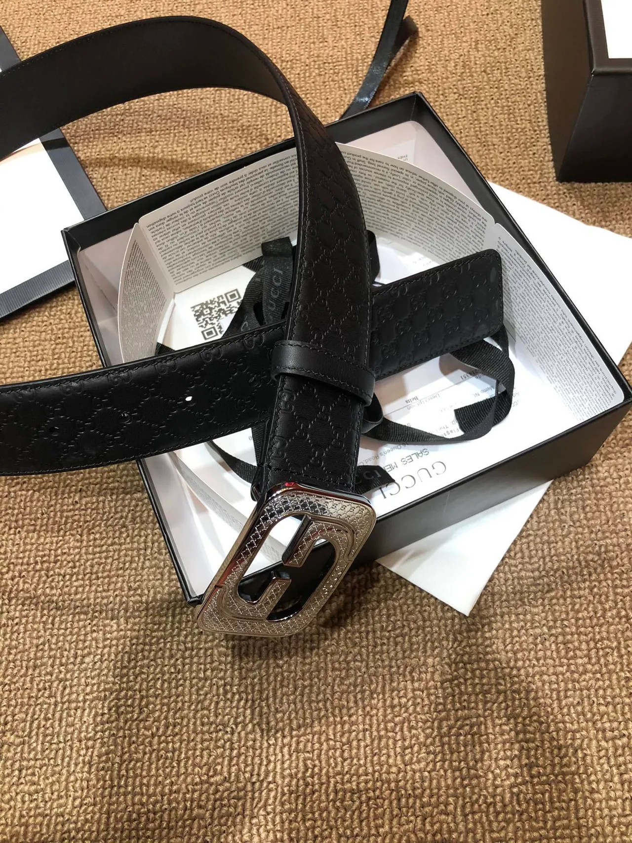 Gucci GG Marmont Embossed Monogram Black Leather Belt 7