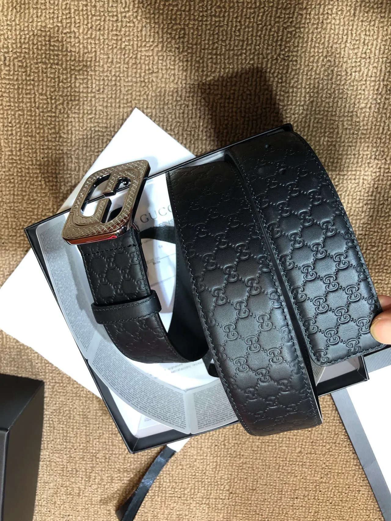 Gucci GG Marmont Embossed Monogram Black Leather Belt 8