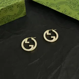 Gucci GG Marmont Interlocking G Gold-Tone Enamel Hoop Earrings