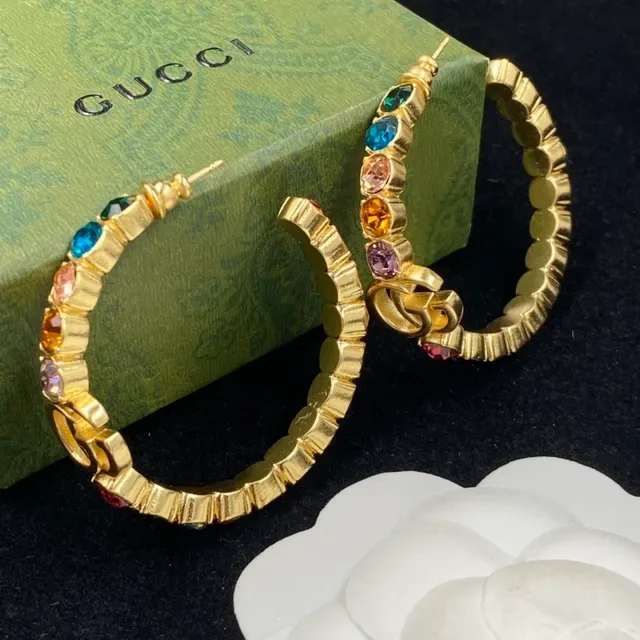Gucci GG Marmont Multicolor Crystal Hoop Earrings 3
