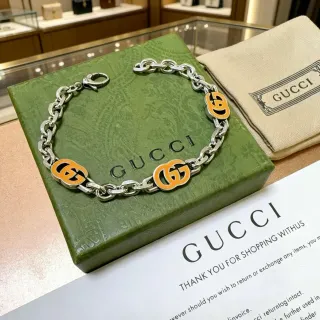 Gucci GG Marmont سوارة سلسلة مينا برتقالي تون فضي