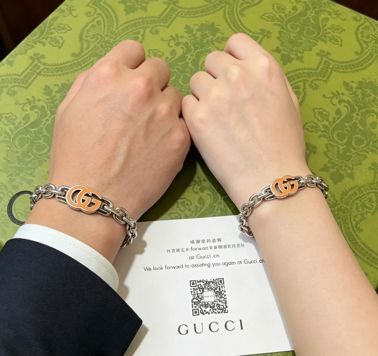 Gucci GG Marmont Orange Enamel Silver-Tone Chain Bracelet 4