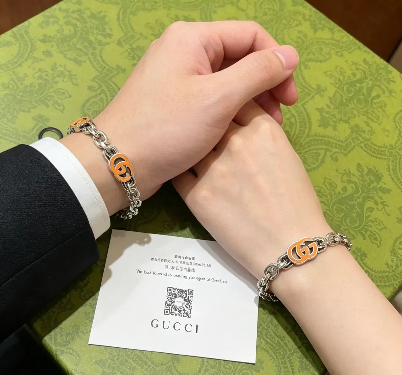 Gucci GG Marmont Orange Enamel Silver-Tone Chain Bracelet 6