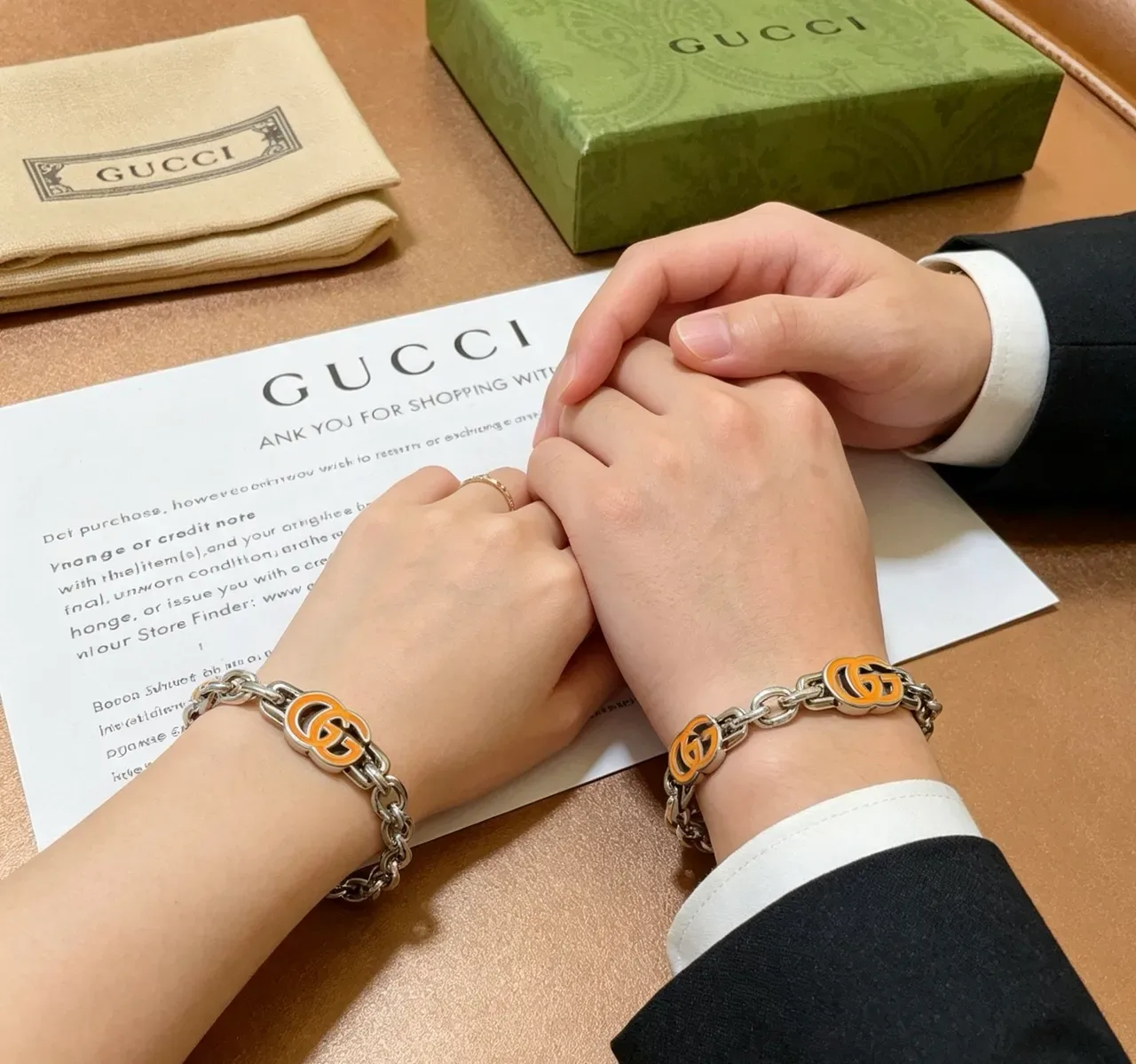 Gucci GG Marmont Orange Enamel Silver-Tone Chain Bracelet 8