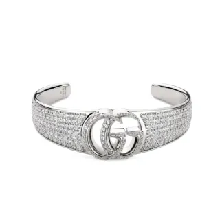 Gucci GG Marmont Pavé-Set Interlocking GG Silver Cuff Bracelet