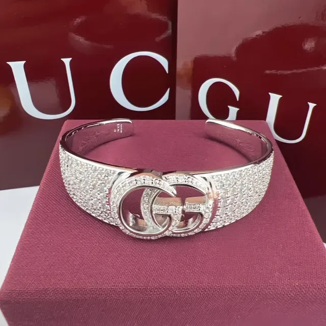 Gucci GG Marmont Pavé-Set Interlocking GG Silver Cuff Bracelet 5