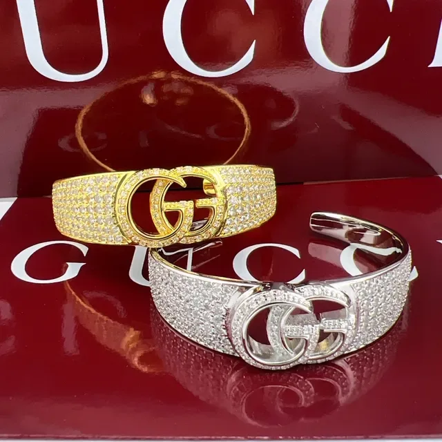 Gucci GG Marmont Pavé-Set Interlocking GG Silver Cuff Bracelet 7