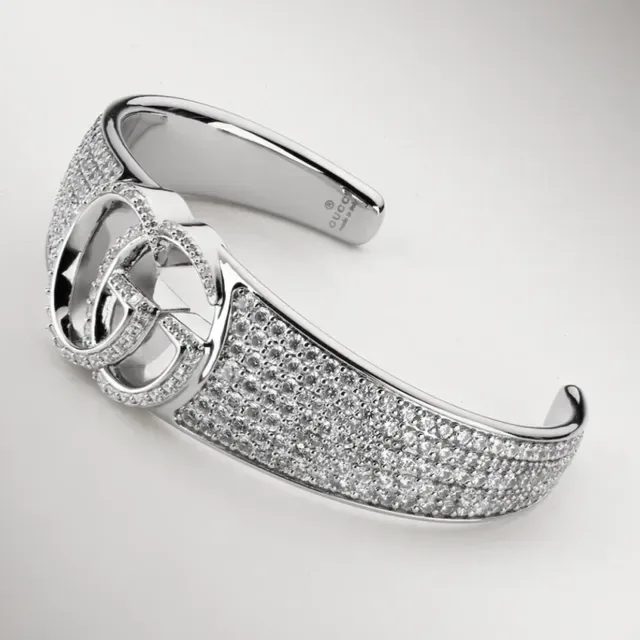 Gucci GG Marmont Pavé-Set Interlocking GG Silver Cuff Bracelet 8