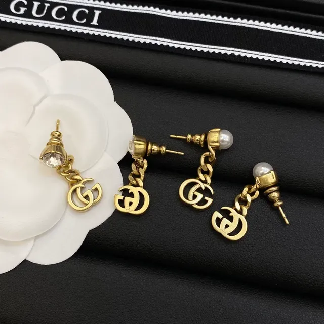 Gucci GG Marmont Pearl and Crystal Drop Earrings 2