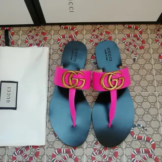 Gucci GG Marmont Pink Blue Wide Strap Interlocking Double G Buckle Casual Sandals