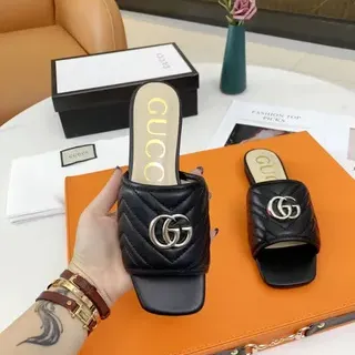 Gucci GG Marmont Quilted Black Leather Slippers