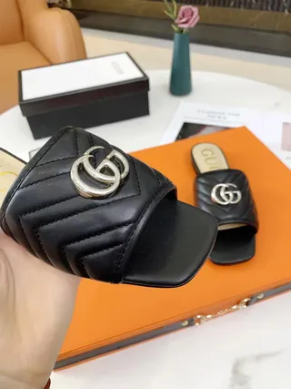 Gucci GG Marmont Quilted Black Leather Slippers 3