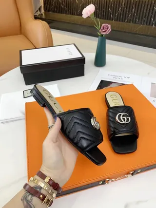 Gucci GG Marmont Quilted Black Leather Slippers 4