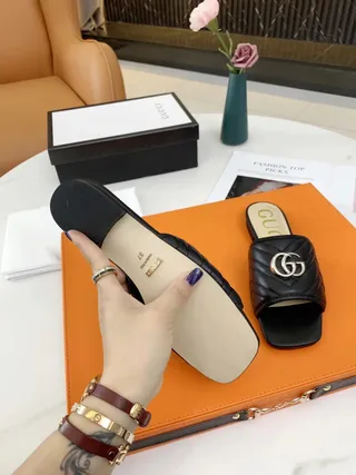 Gucci GG Marmont Quilted Black Leather Slippers 6