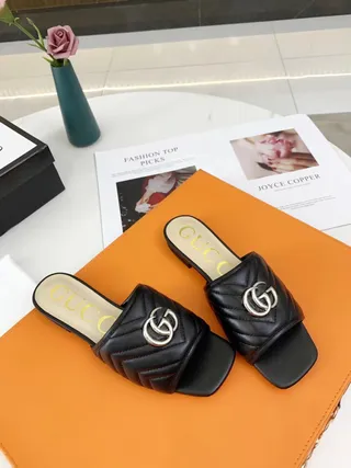 Gucci GG Marmont Quilted Black Leather Slippers 7