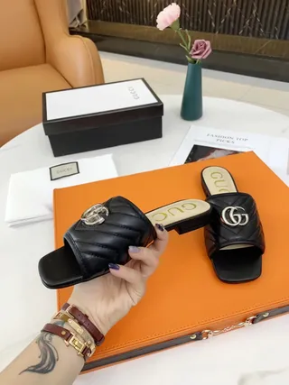Gucci GG Marmont Quilted Black Leather Slippers 8