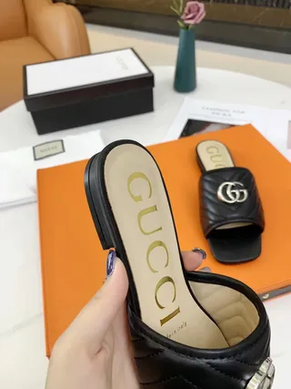 Gucci GG Marmont Quilted Black Leather Slippers 9