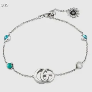 Gucci GG Marmont Pulsera de eslabones plateados azules con logo interlocking G