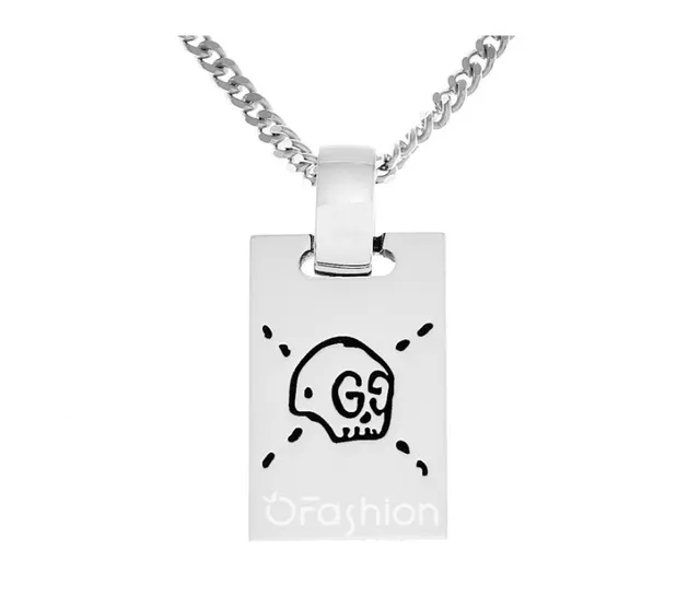 Gucci GG Marmont Silver White Curb Chain Rectangular Enamel Pendant Necklace 5