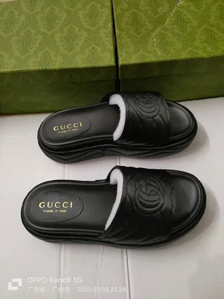 Gucci GG Marmont Slide Black Quilted Leather Slippers 2