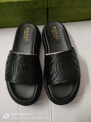 Gucci GG Marmont Slide Black Quilted Leather Slippers 4