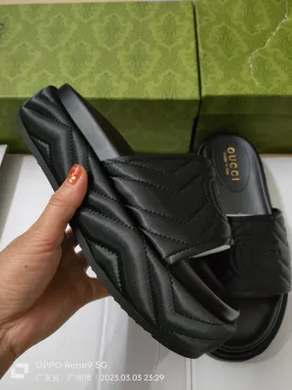 Gucci GG Marmont Slide Black Quilted Leather Slippers 6