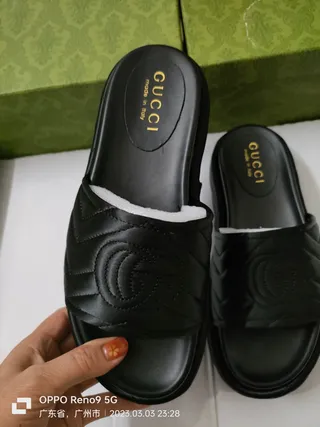Gucci GG Marmont Slide Black Quilted Leather Slippers 7