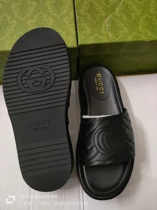 Gucci GG Marmont Slide Black Quilted Leather Slippers 8