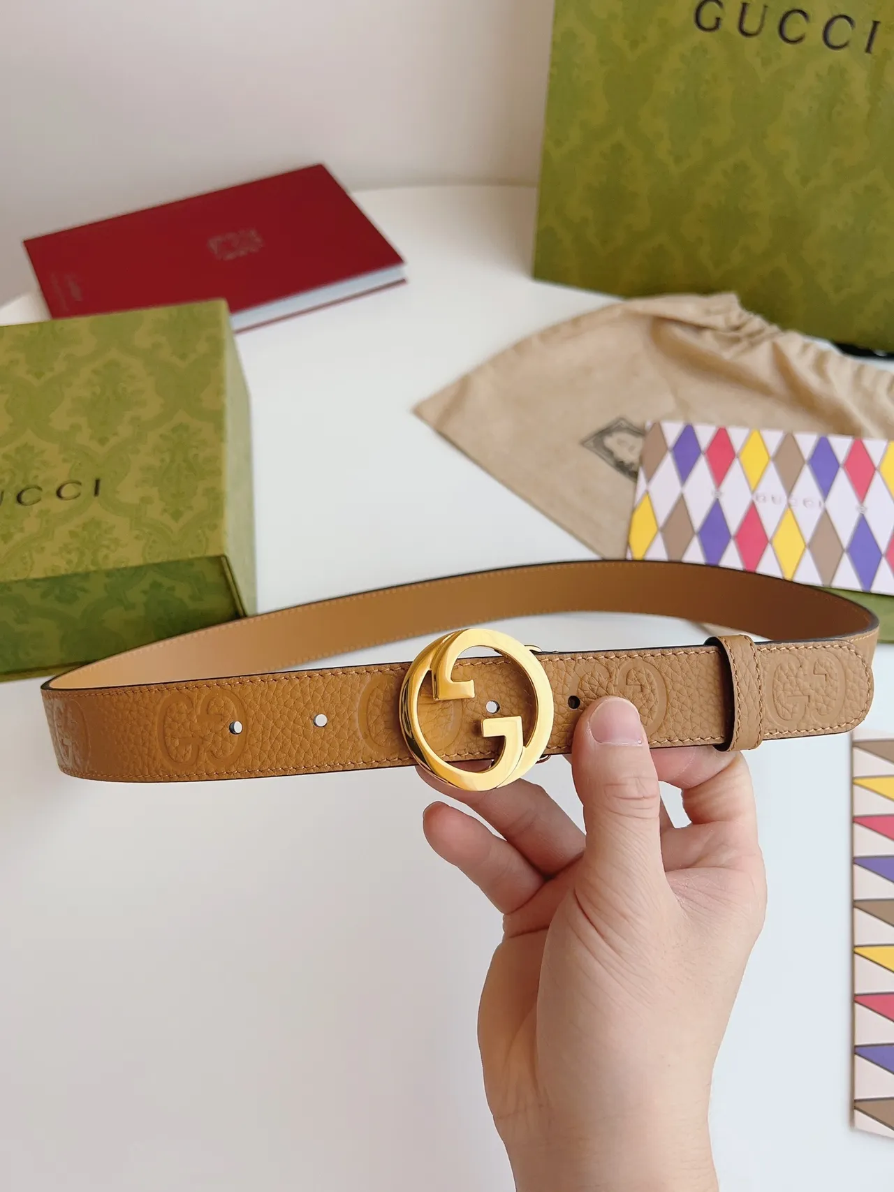 Gucci GG Marmont Tan Pebbled Leather Belt 3