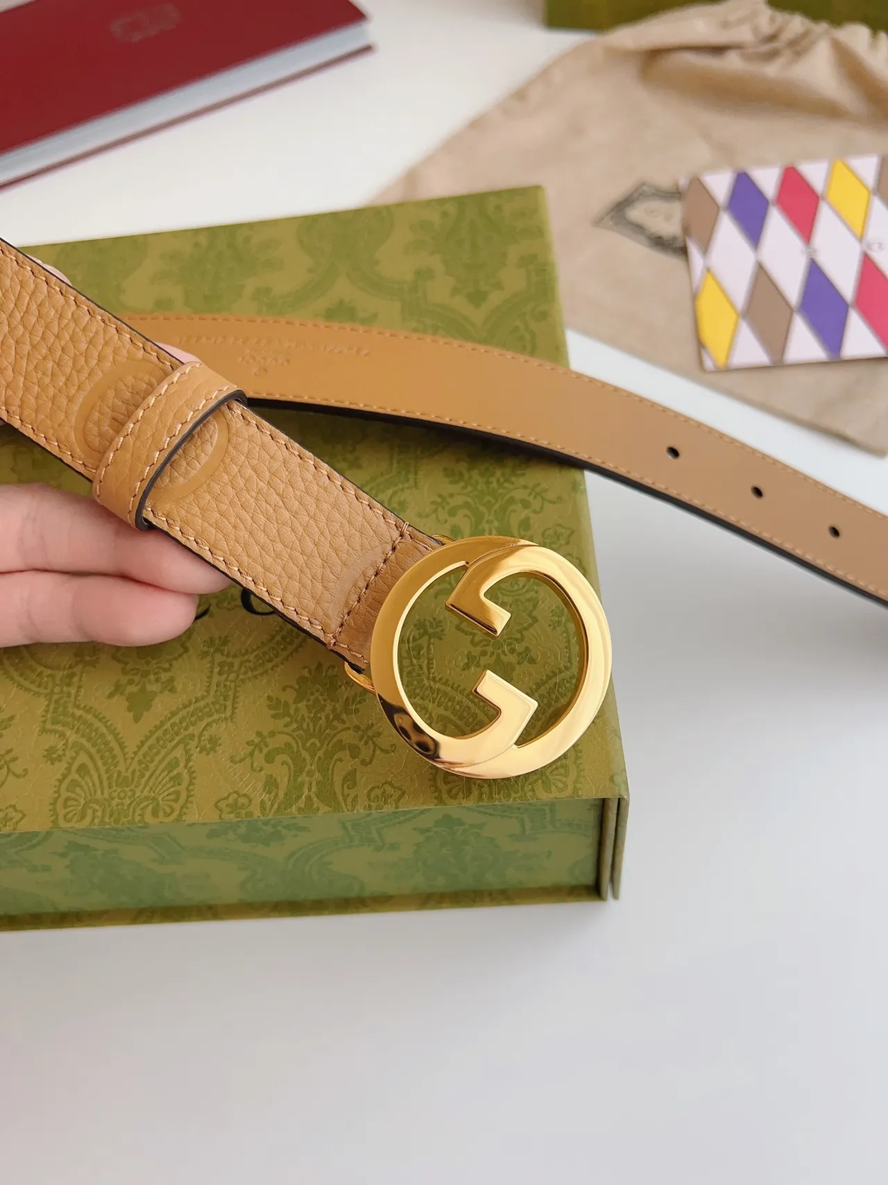 Gucci GG Marmont Tan Pebbled Leather Belt 5