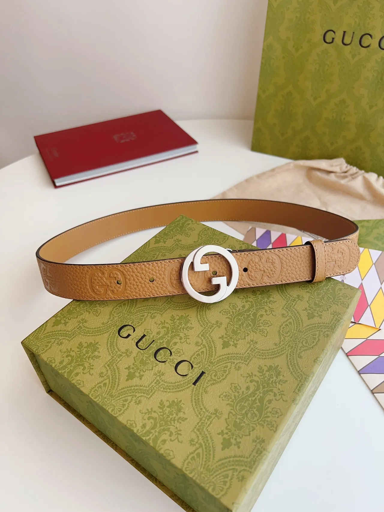 Gucci GG Marmont Tan Pebbled Leather Belt 2