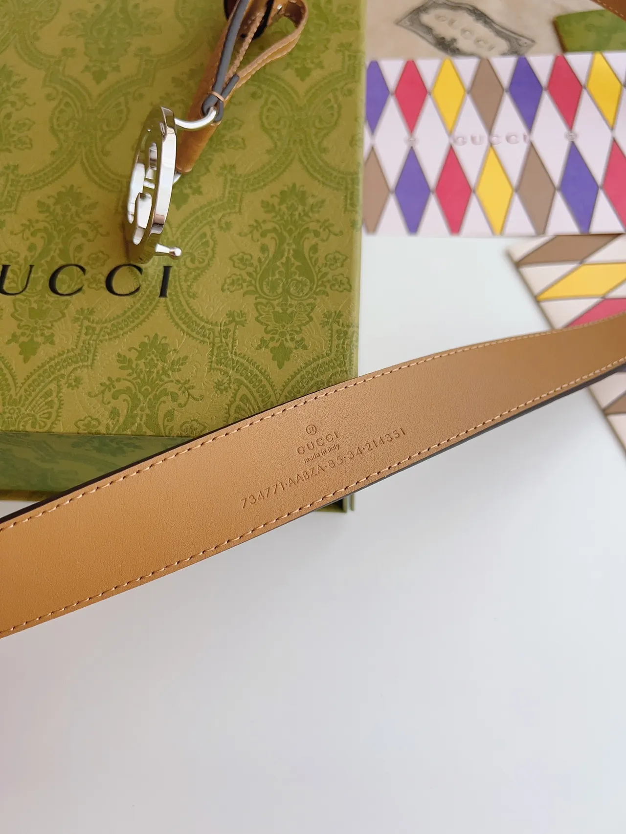 Gucci GG Marmont Tan Pebbled Leather Belt 5