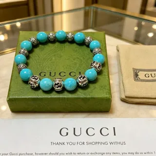 Gucci GG Marmont Turquoise and Silver Beaded Bracelet